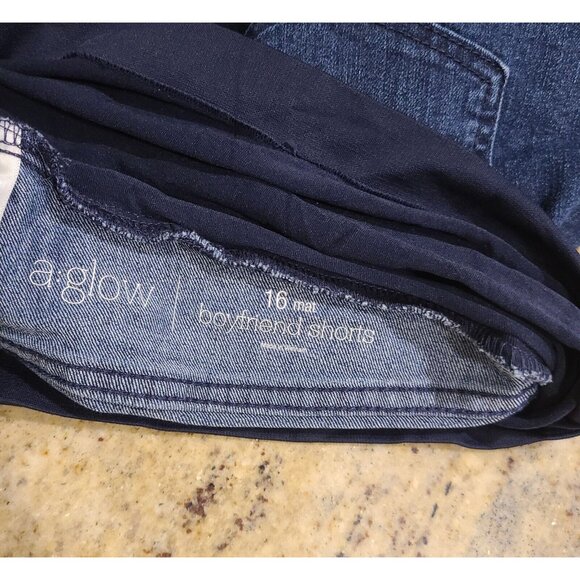 A:Glow Maternity Size 16 Full Panel Cuffed Boyfriend Jean Shorts  Blue - Picture 7 of 8